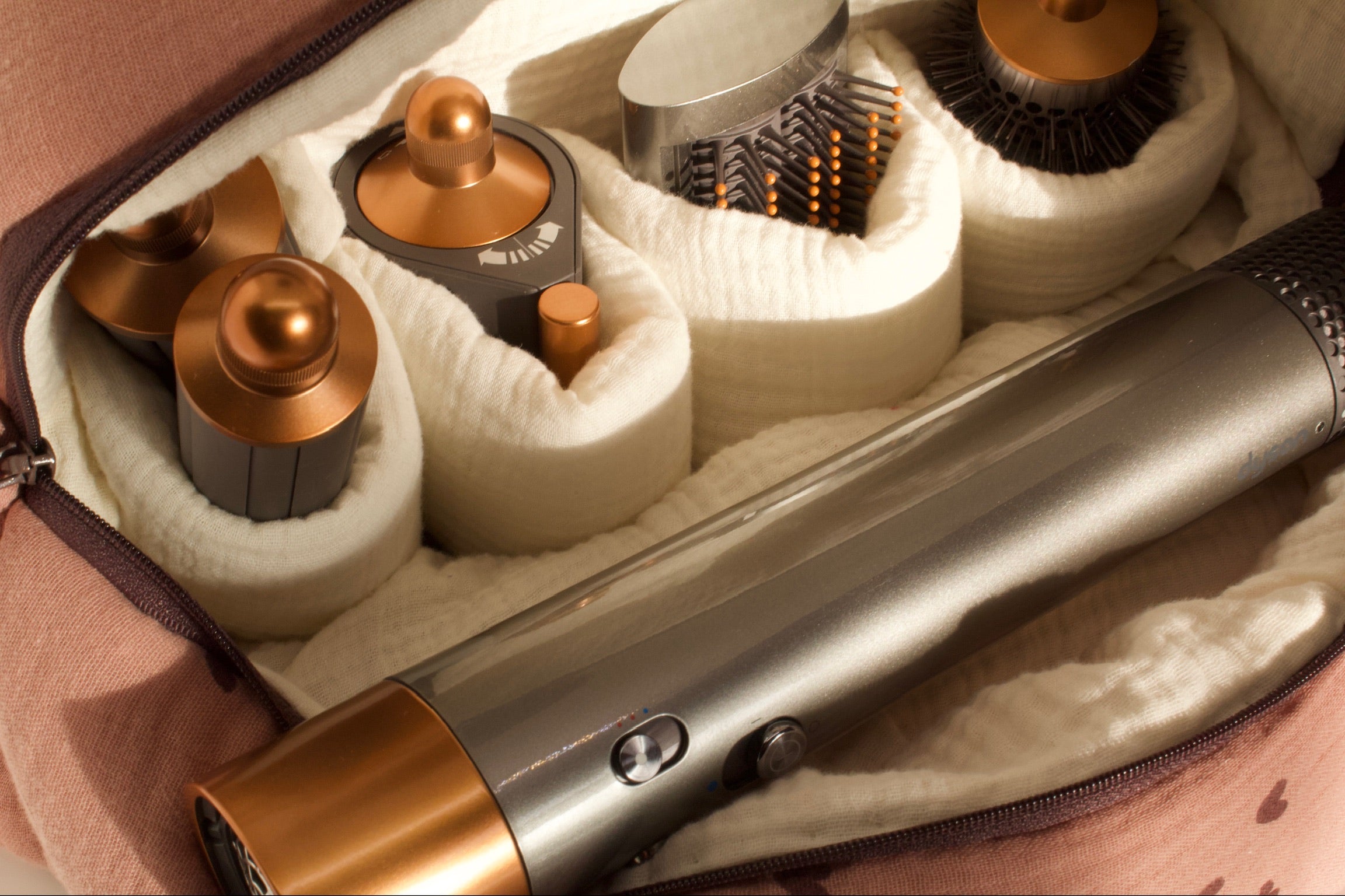Grande trousse compatible Dyson Airwrap™ — Double Gaze Coton / Coeur