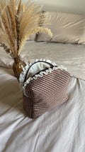 Trousse de toilette (M) - Vichy chocolat /Gaze coton écru