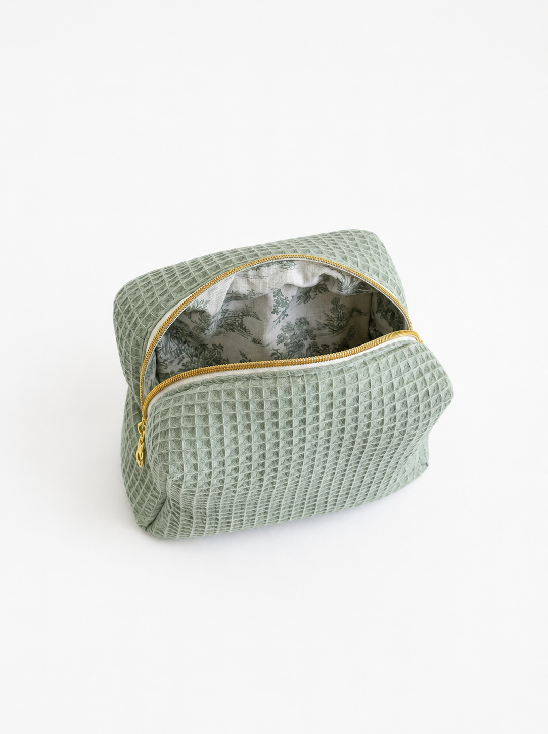 Trousse de toilette (M) - Modèle Vert Sauge x Toile de Jouy