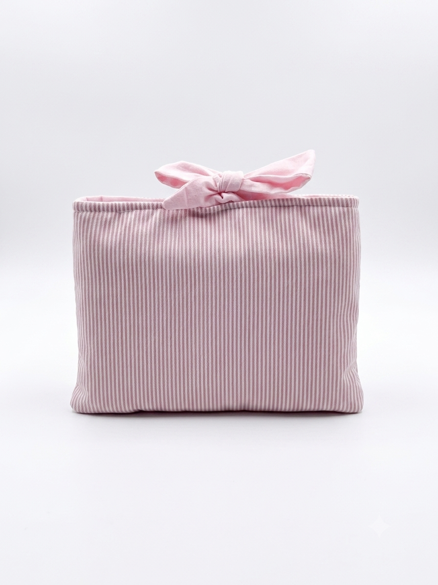 Pochette Protège Livre / Liseuse - Format Broché - Rayures Blanc / Rose x Uni Rose