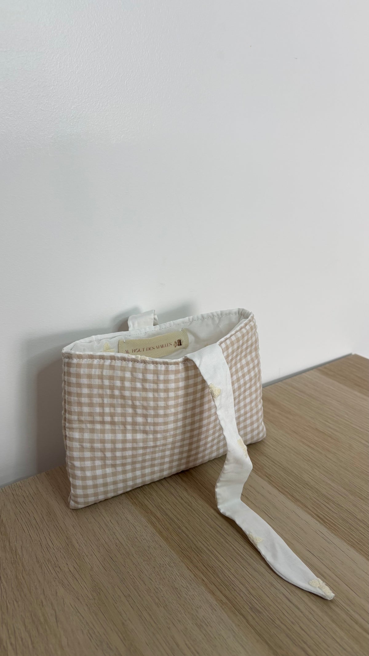 Pochette Protège Livre / Liseuse - Format Broché - Mini Vichy Blanc I Crème x Noeud