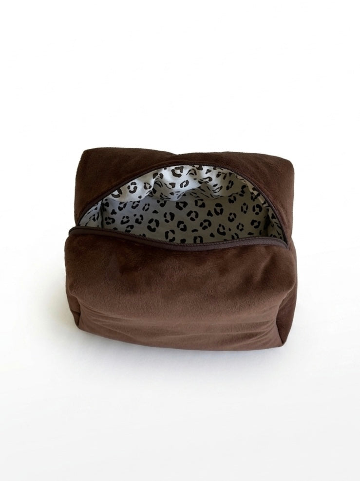 Trousse de toilette (M) - Modèle Minky Chocolat x Léopard
