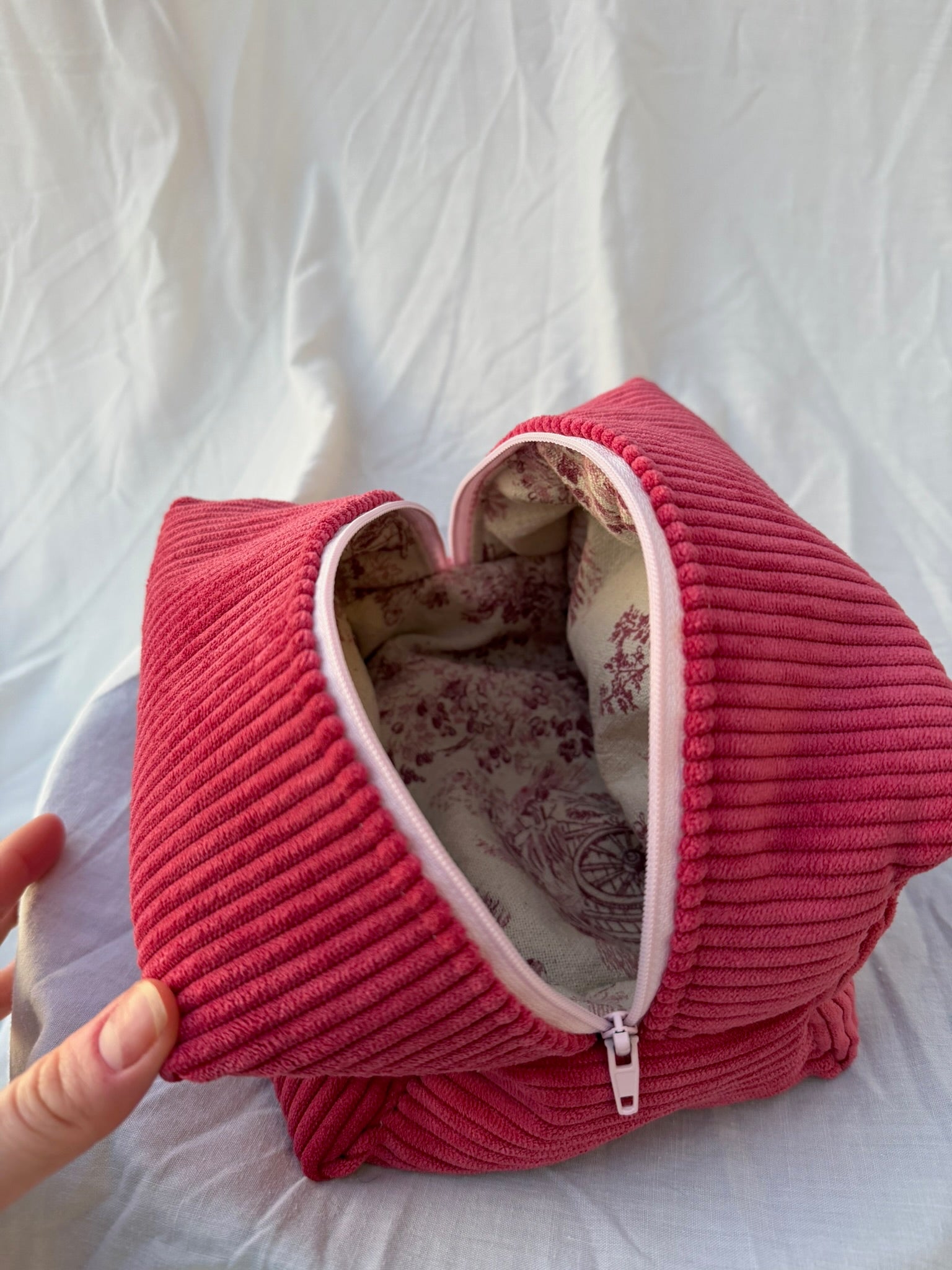 Trousse de maquillage (S) - Modèle en Velours côtelé / Toile de Jouy