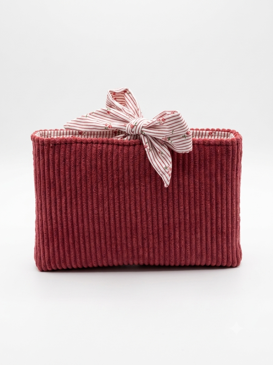 Pochette Protège Livre / Liseuse - Format Poche - Floral Rose x Côtelé Framboise