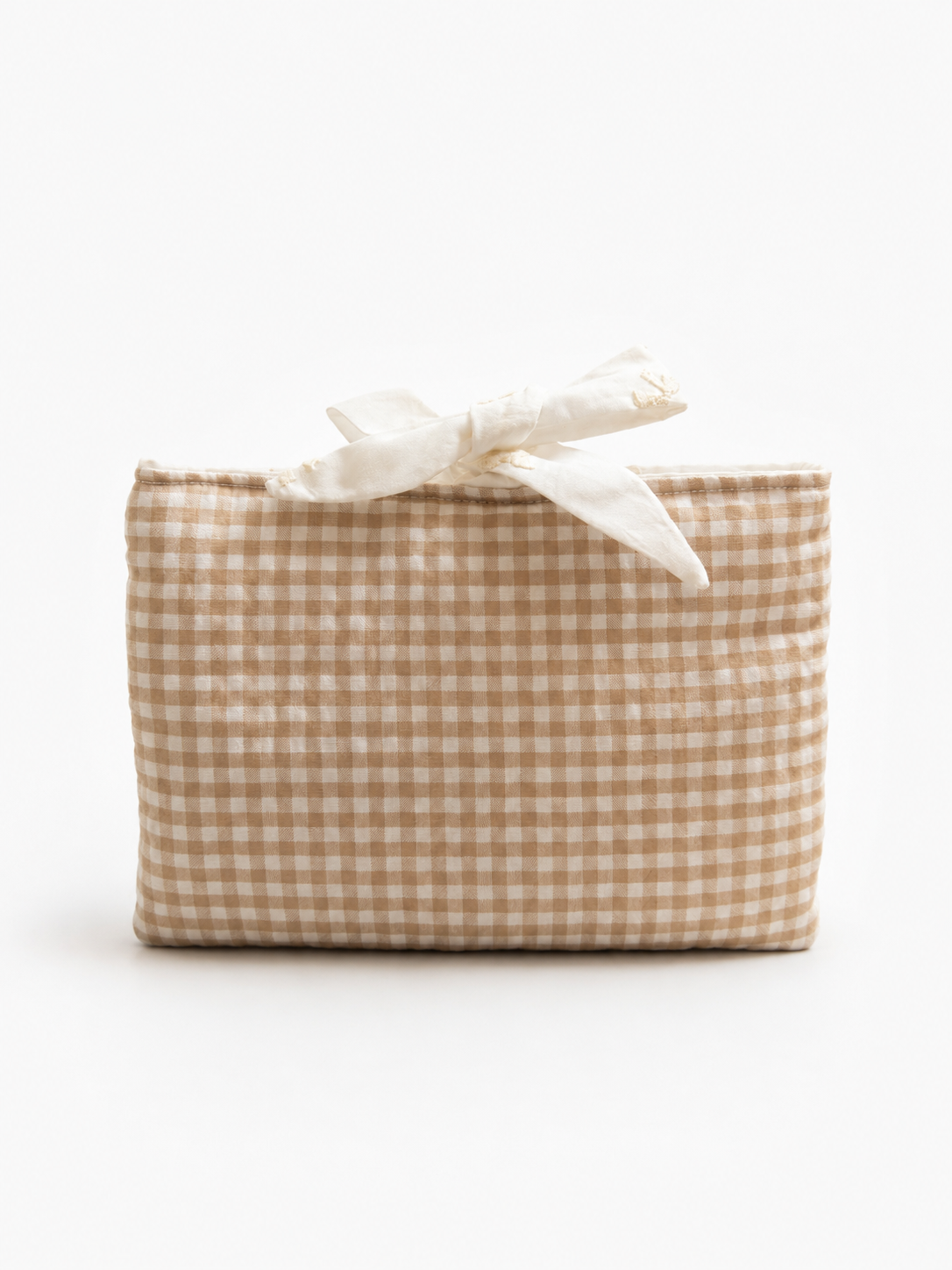 Pochette Protège Livre / Liseuse - Format Poche - Mini Vichy Blanc / Crème  x Noeud