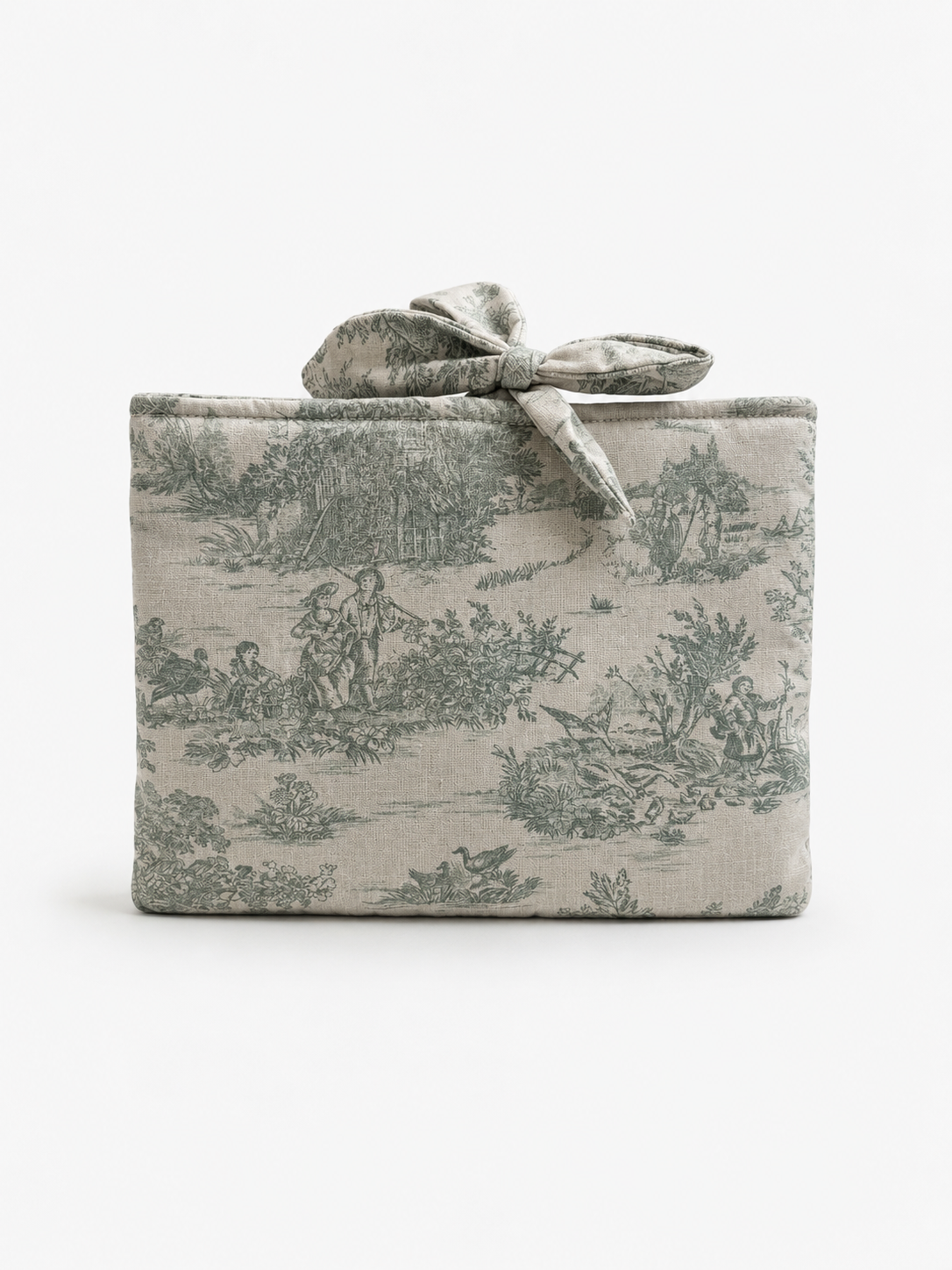Pochette Protège Livre / Liseuse - Format Broché - Toile de Jouy Vert x Uni Vert
