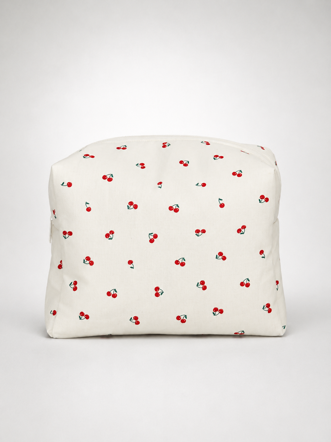 Trousse de toilette (M) - Modèle Motifs Cerises x Uni Blanc