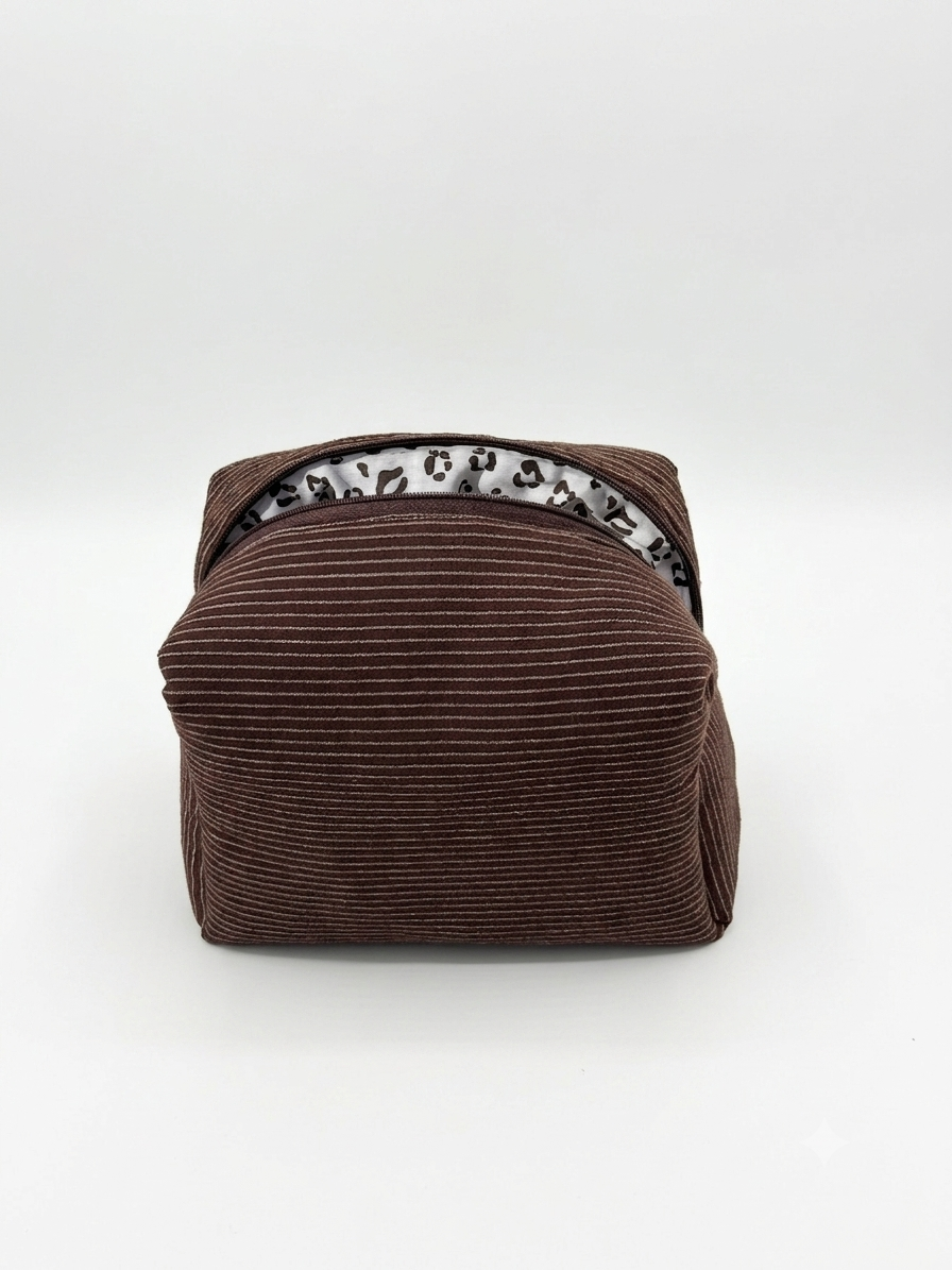 Trousse de toilette (M) - Modèle Marron Rayé x Léopard