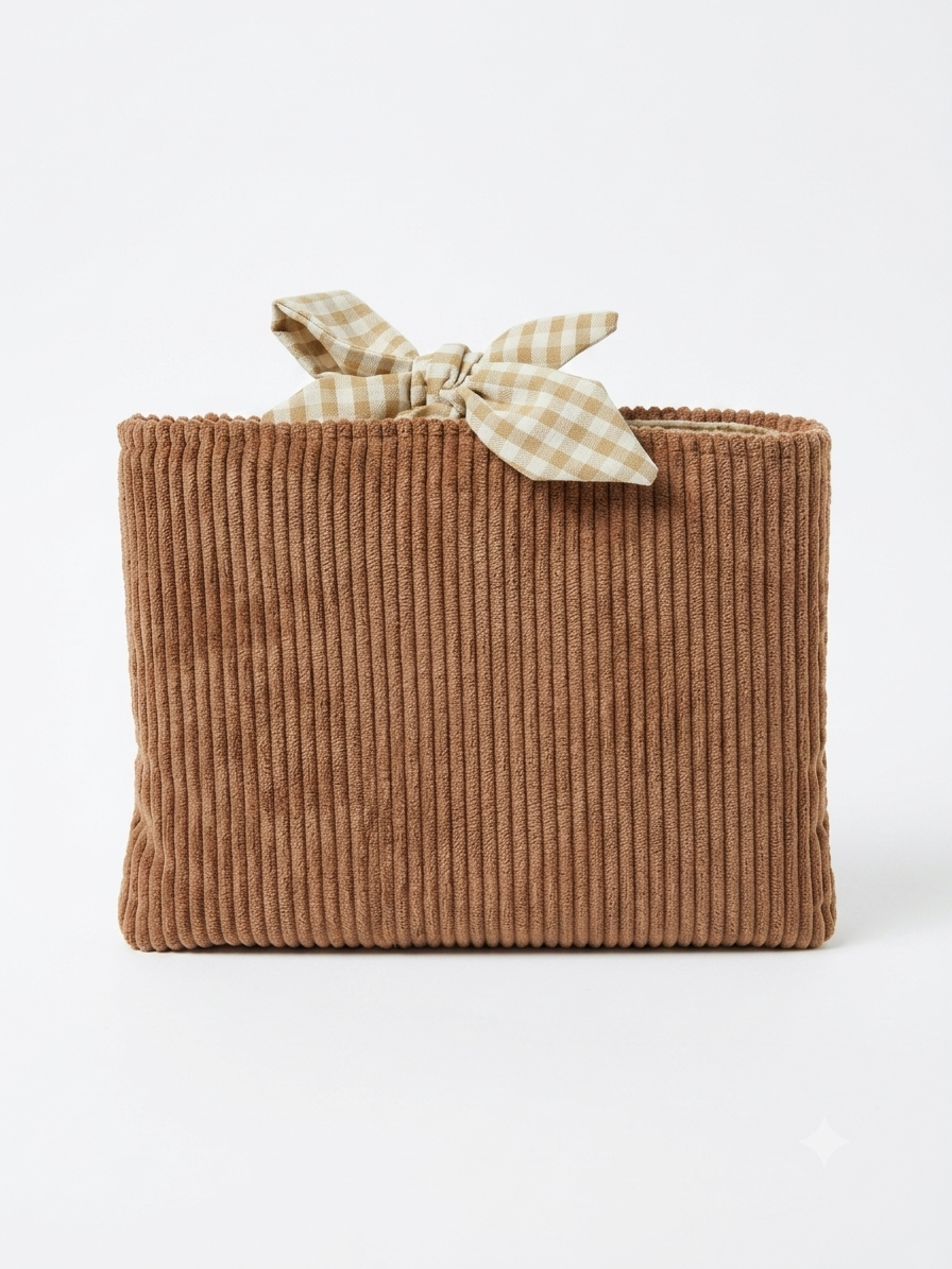Pochette Protège Livre / Liseuse - Format Broché - Vichy Crème / Marron x Côtelé Marron