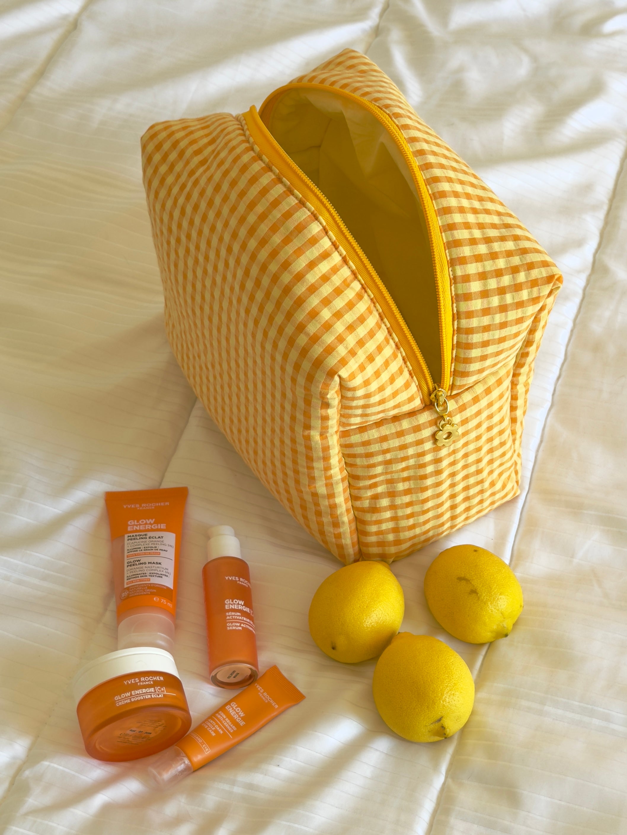 Trousse de toilette (L) - Modèle Vichy Orange/Jaune x Citron