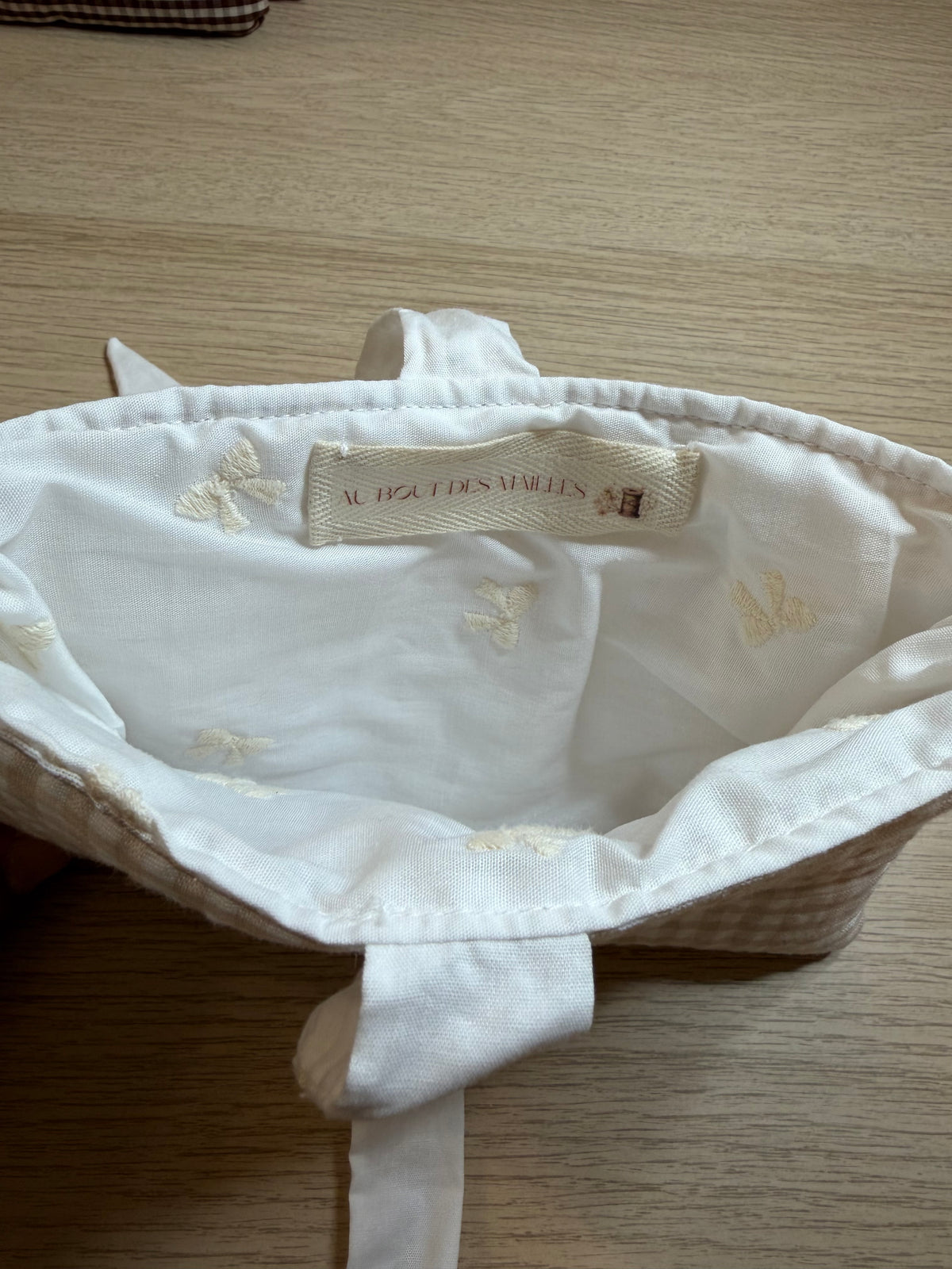 Pochette Protège Livre / Liseuse - Format Poche - Mini Vichy Blanc / Crème  x Noeud