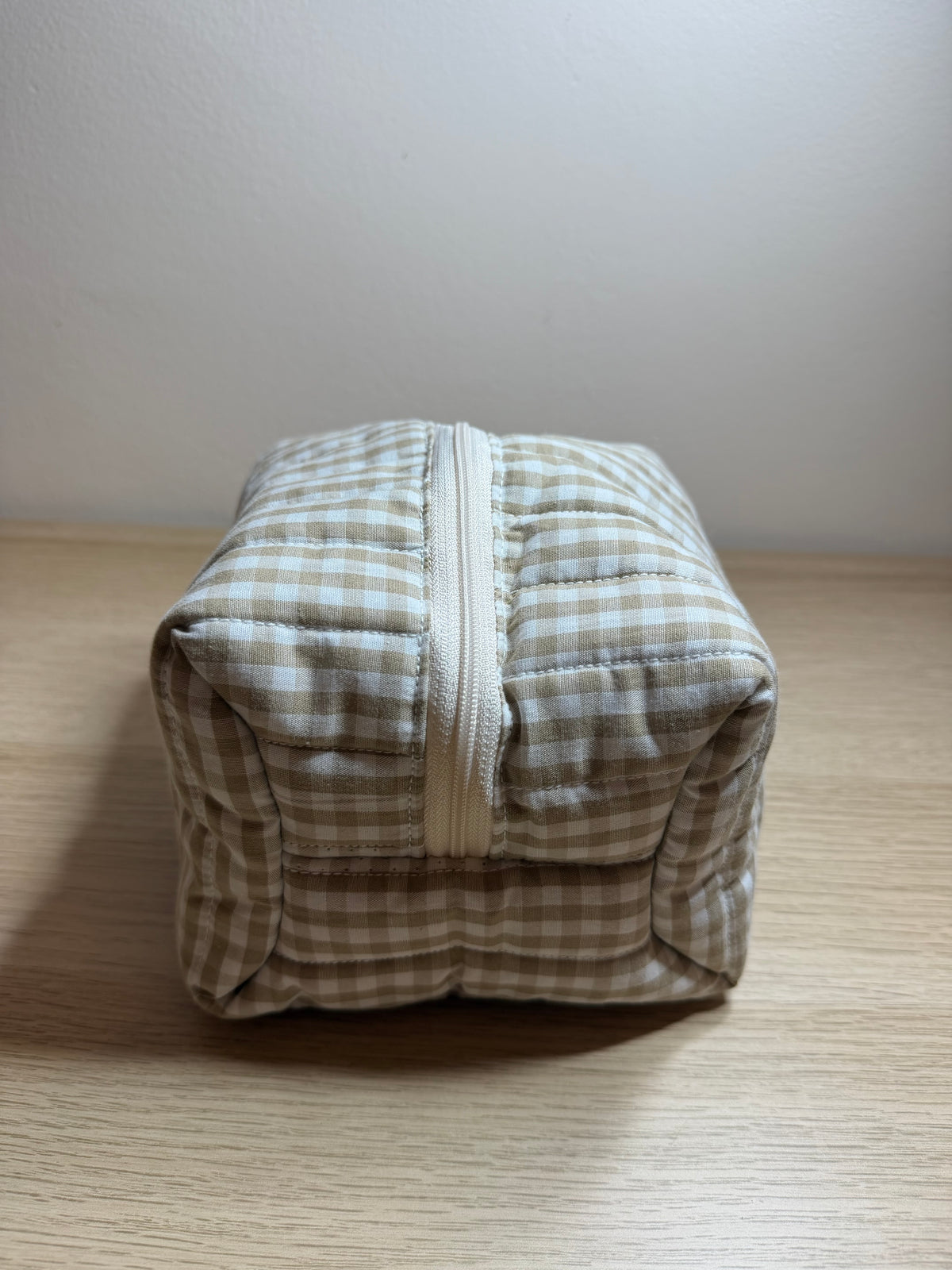 Trousse de maquillage (S) - Modèle Vichy Beige I Blanc x Gaze de coton clair
