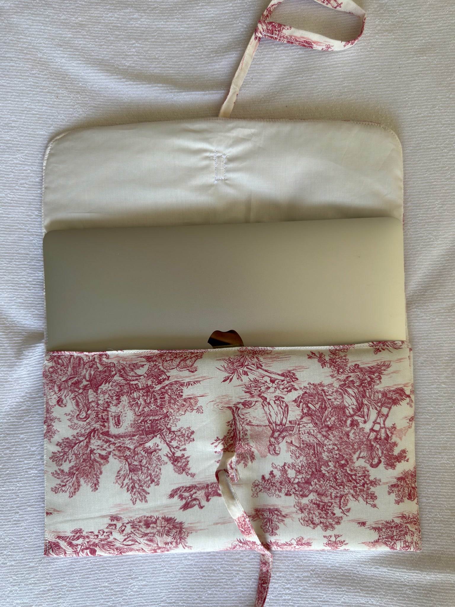 Housse d'ordinateur - Format 13' - Modèle toile de Jouy rose