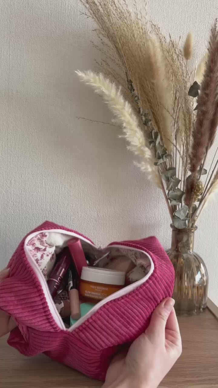 Trousse de maquillage (S) - Modèle en Velours côtelé / Toile de Jouy