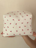 Trousse de toilette (M) - Modèle en motifs Cerises / Tissu Blanc